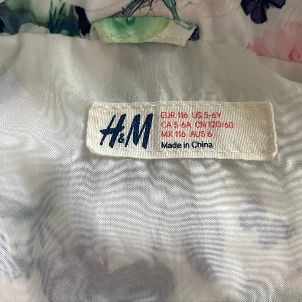 H&M White Floral & Butterfly Hooded Windbreaker